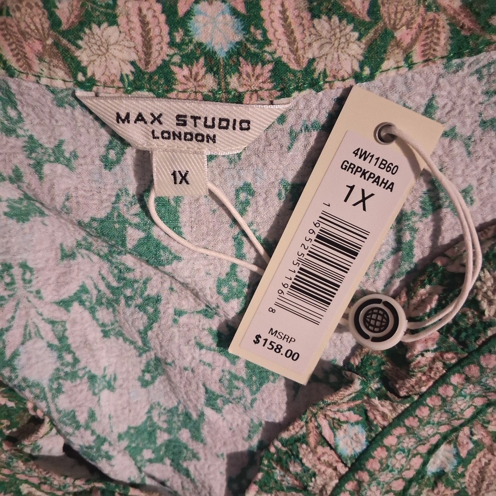 NWT Max Studio London Green Floral Smocked Tiered Maxi Dress 1X Boho Feminine - Picture 10 of 15